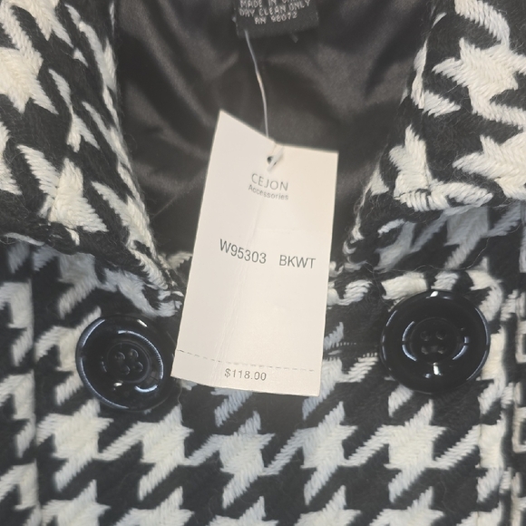 Cejon Houndstooth Cape Poncho Black White Wool Blend M/L NWT - Picture 3 of 13